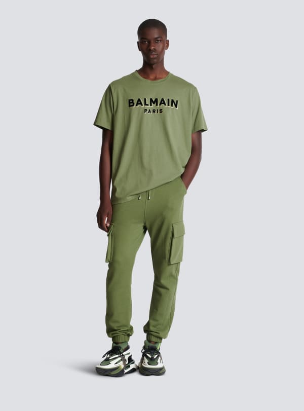 Balmain Paris Jogging Cargo Imprimé Balmain Paris Kaki - Homme
