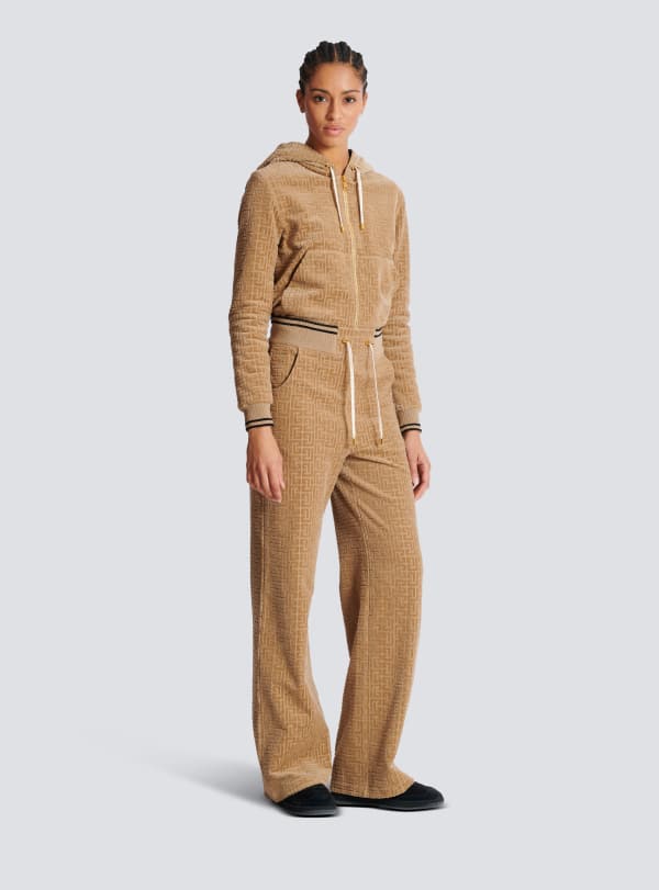 Balmain Paris Jogging En Velours Monogramme PB Labyrinthe Beige - Femme