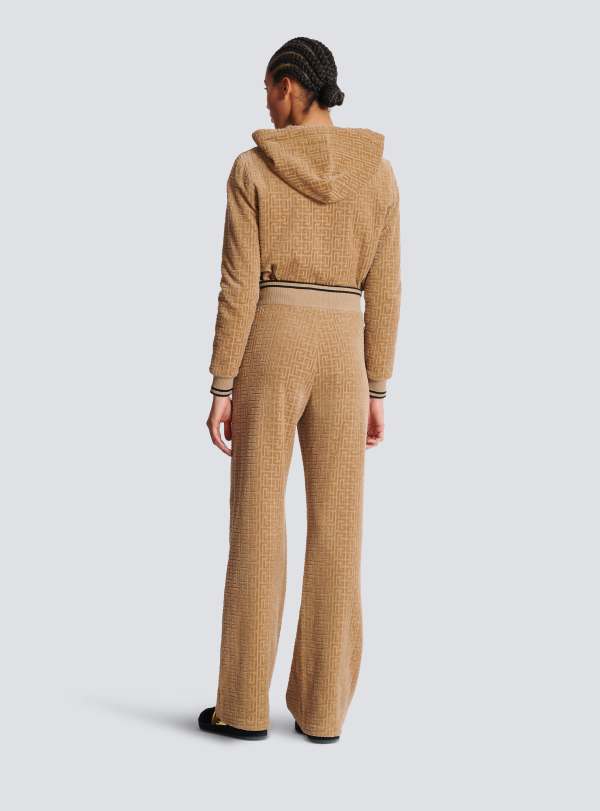 Balmain Paris Jogging En Velours Monogramme PB Labyrinthe Beige - Femme