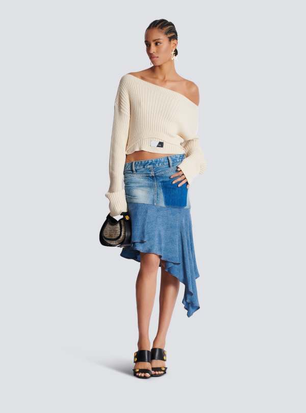 Balmain Paris Jupe Courte Asymétrique En Denim Bleu - Femme