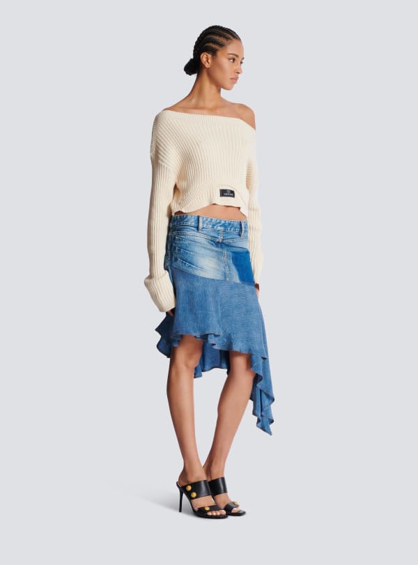 Balmain Paris Jupe Courte Asymétrique En Denim Bleu - Femme