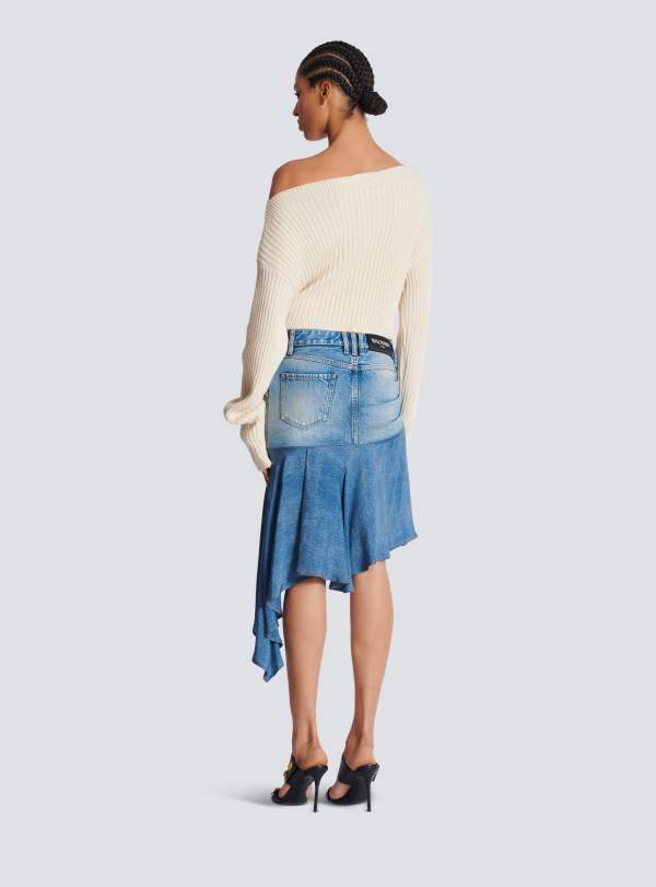Balmain Paris Jupe Courte Asymétrique En Denim Bleu - Femme