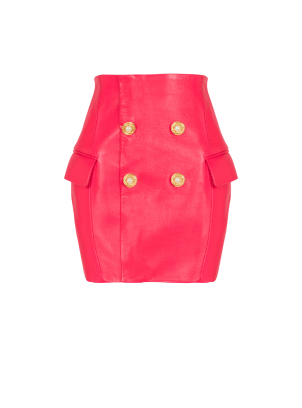 balmain paris Jupe courte en cuir d'agneau rose - Femme