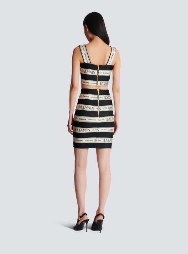 Balmain Paris Jupe Courte En Jacquard à Motif Ruban Balmain Noir - Femme