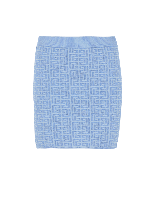 balmain paris Jupe courte en maille à monogramme PB Labyrinthe bleu - Femme