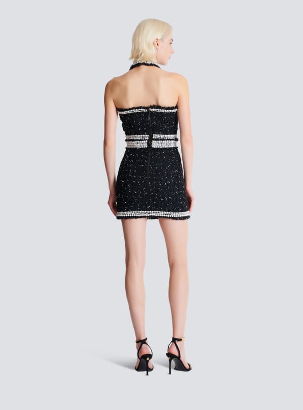 Balmain Paris Jupe Courte En Tweed Polka Dots Brodé Noir - Femme