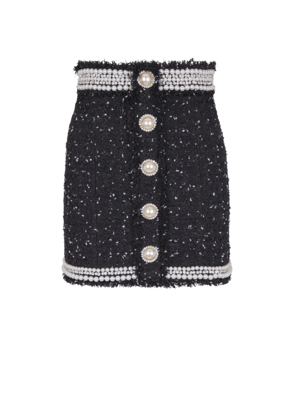 balmain paris Jupe courte en tweed Polka dots brodé noir - Femme