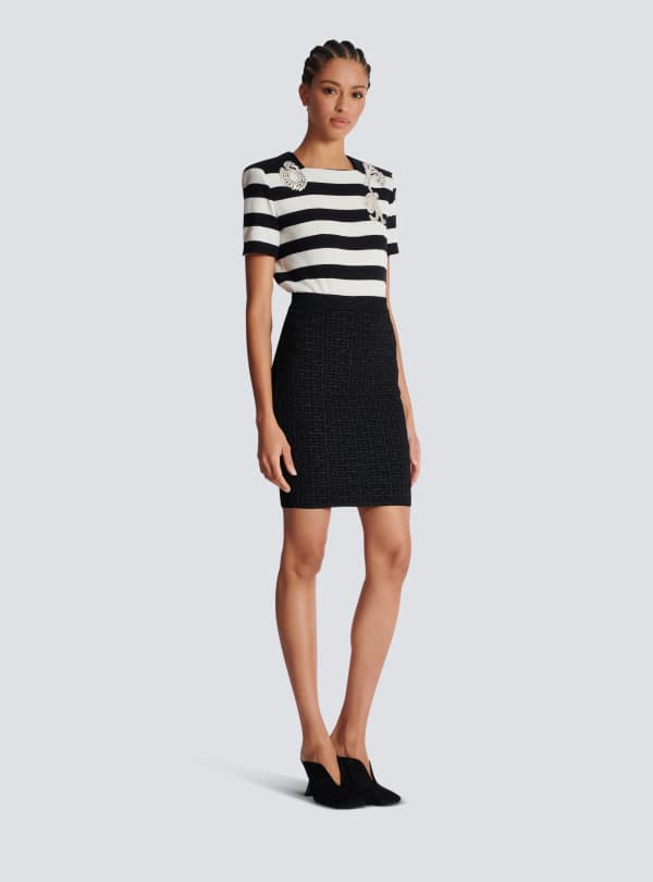 Balmain Paris Jupe En Maille Monogramme PB Labyrinthe Noir - Femme