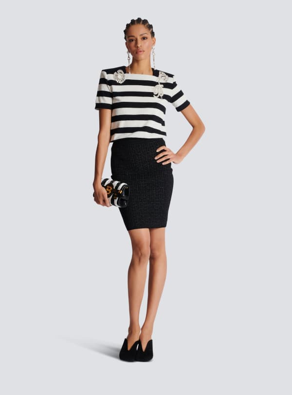 Balmain Paris Jupe En Maille Monogramme PB Labyrinthe Noir - Femme