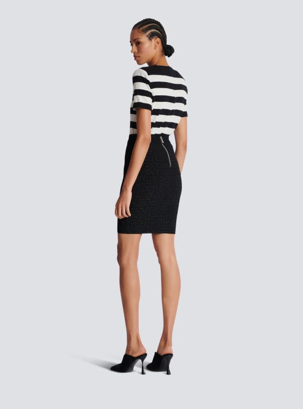 Balmain Paris Jupe En Maille Monogramme PB Labyrinthe Noir - Femme