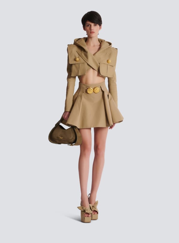 Balmain Paris Jupe évasée à Plis En Grain De Poudre Beige - Femme