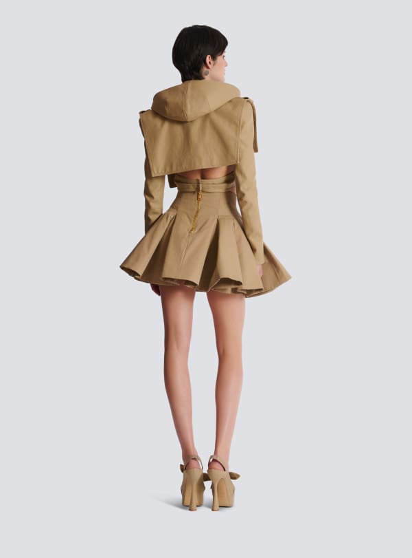 Balmain Paris Jupe évasée à Plis En Grain De Poudre Beige - Femme