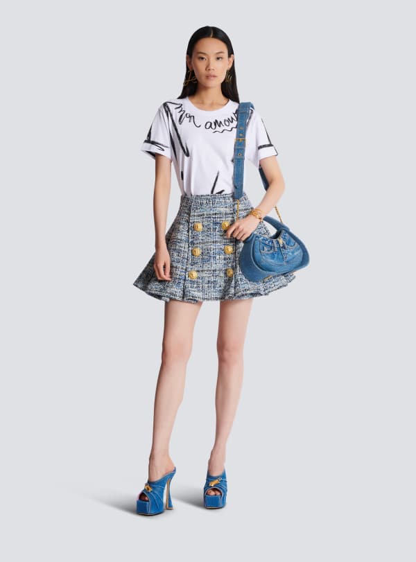 Balmain Paris Jupe évasée à Plis En Tweed Bleu - Femme