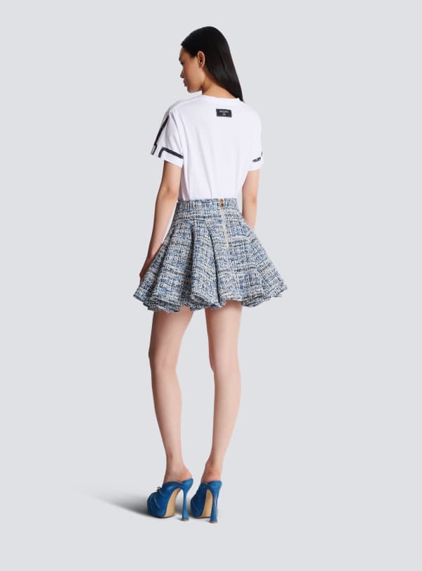 Balmain Paris Jupe évasée à Plis En Tweed Bleu - Femme