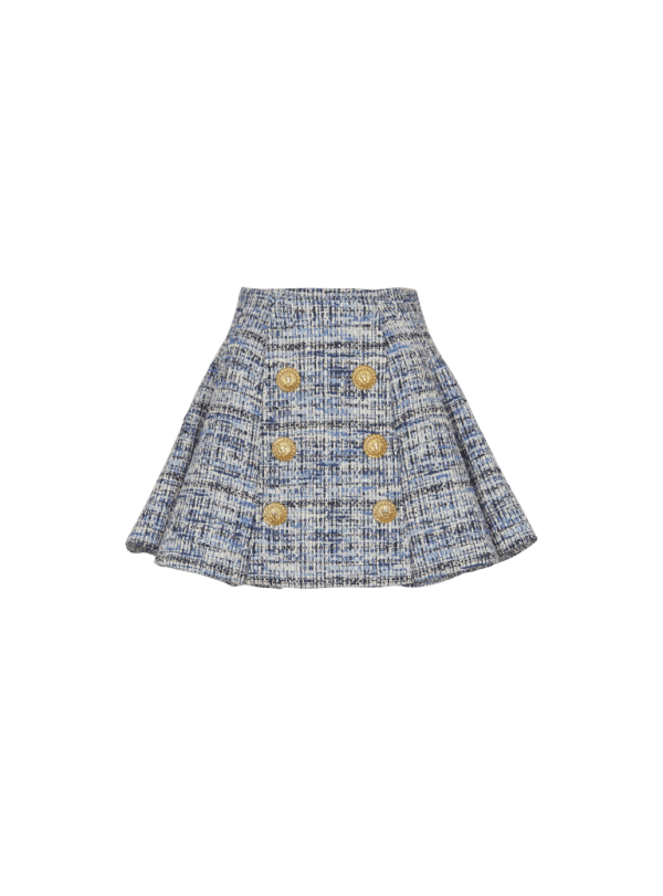 balmain paris Jupe évasée à plis en tweed bleu - Femme