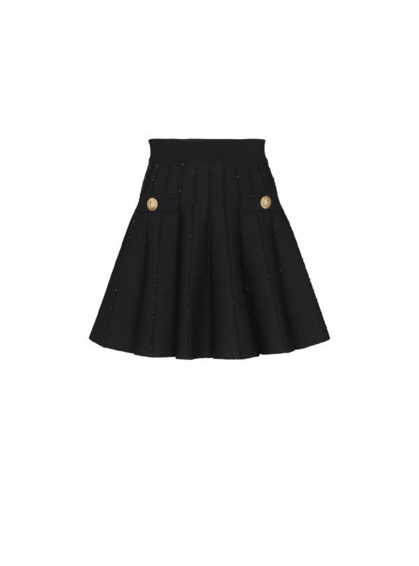 balmain paris Jupe évasée en maille à rayures brillantes noir - Femme