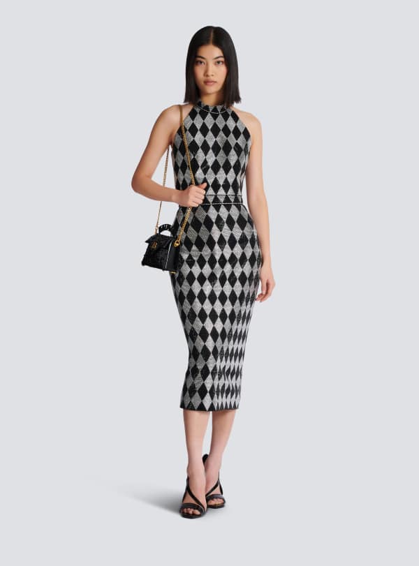 Balmain Paris Jupe Midi En Strass Diamond Noir - Femme