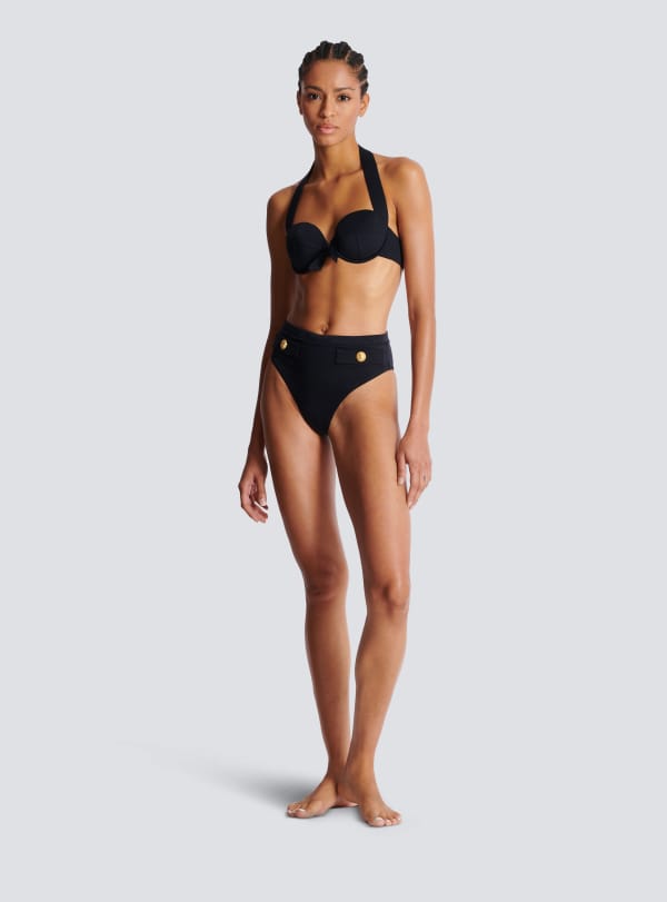 Balmain Paris Maillot De Bain Deux Pièces à Boutons Noir - Femme