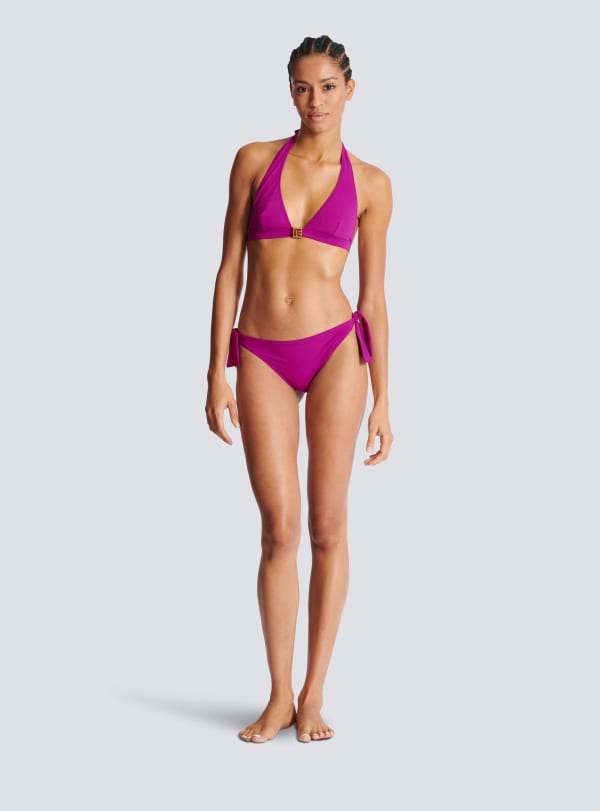 Balmain Paris Maillot De Bain Deux Pièces à Logo PB Violet - Femme