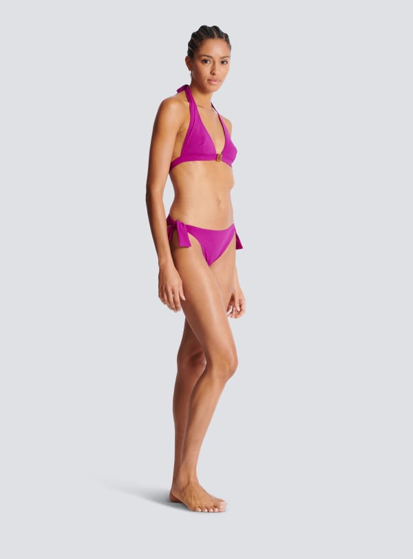 Balmain Paris Maillot De Bain Deux Pièces à Logo PB Violet - Femme
