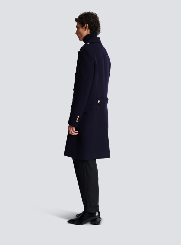 Balmain Paris Manteau En Double Laine Feutrée Bleu Marine - Homme