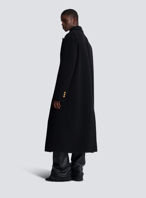 Balmain Paris Manteau Long En Laine Double Face Noir - Homme