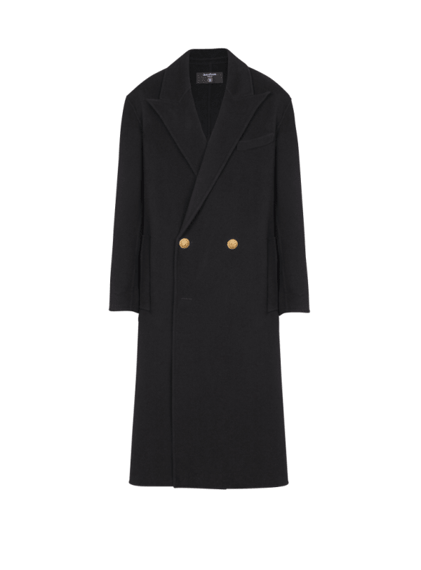balmain paris Manteau long en laine double face noir - Homme