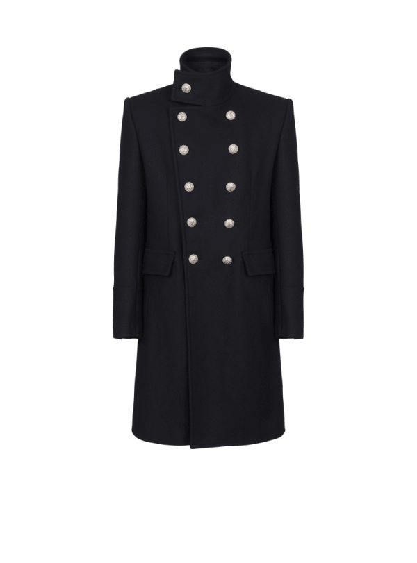 balmain paris Manteau officier en laine vierge noir - Homme