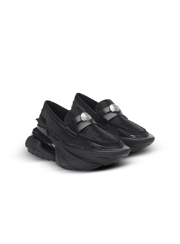 Balmain Paris Mocassins Unicorn En Cuir De Veau Strassé Noir - Homme