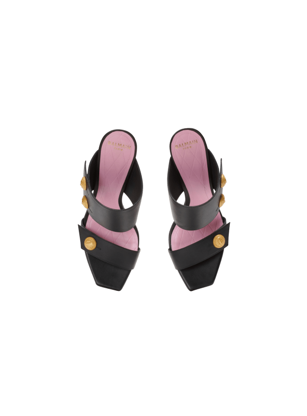 Balmain Paris Mules à Talons Eva En Cuir De Veau Noir - Femme