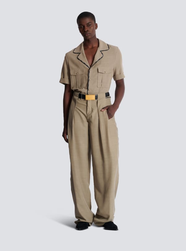 Balmain Paris Pantalon à Plis En Cupro Marron - Homme