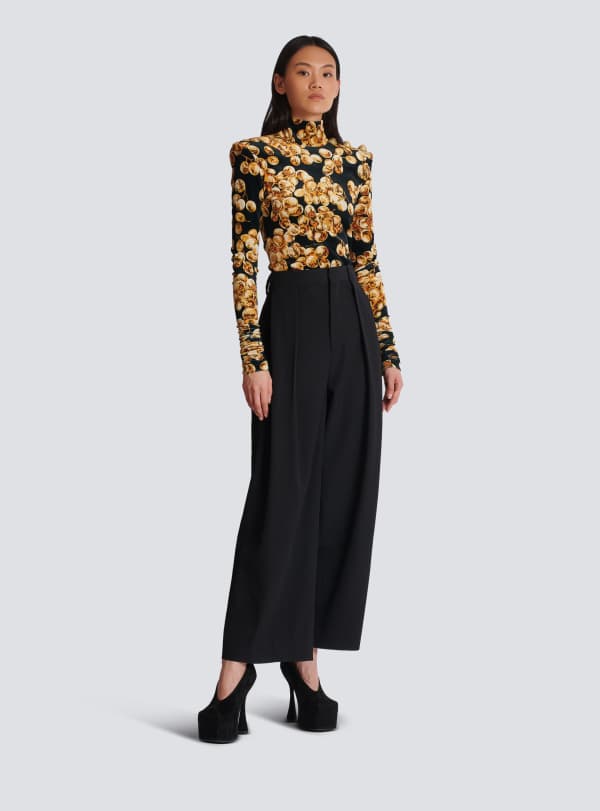 Balmain Paris Pantalon à Plis En Grain De Poudre Noir - Femme