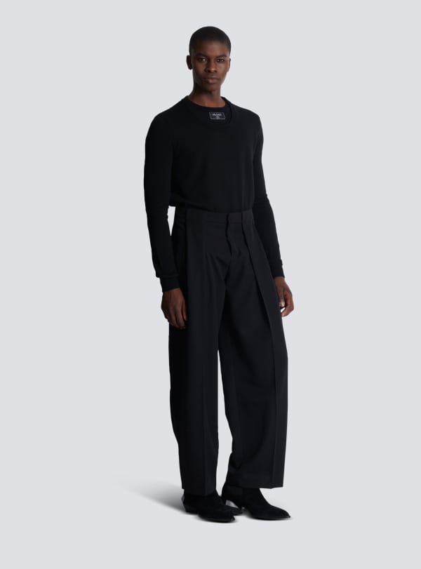 Balmain Paris Pantalon à Plis En Grain De Poudre Noir - Homme