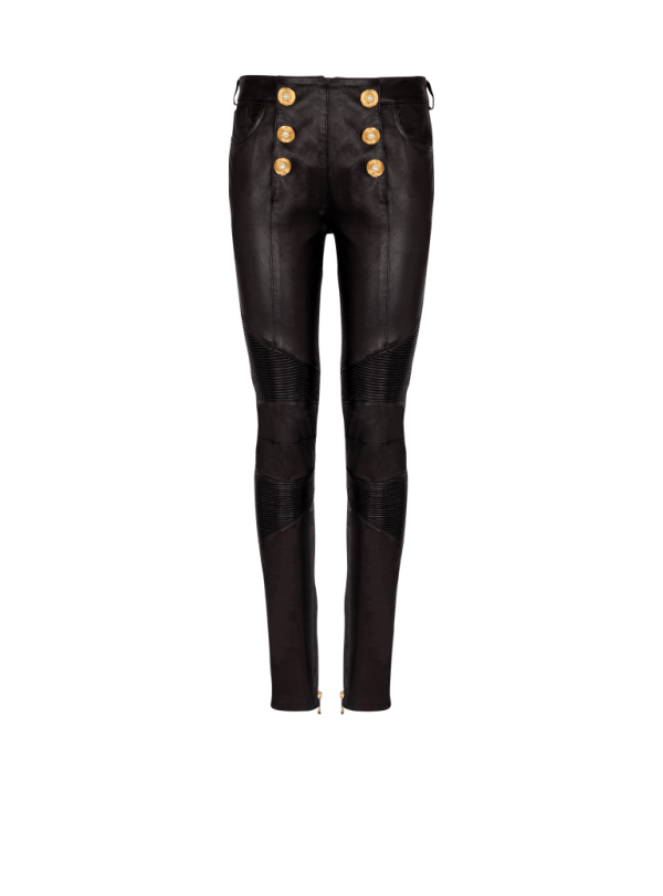 balmain paris Pantalon biker slim en cuir d'agneau noir - Femme balmain paris Pantalon biker slim en cuir d'agneau noir - Femme