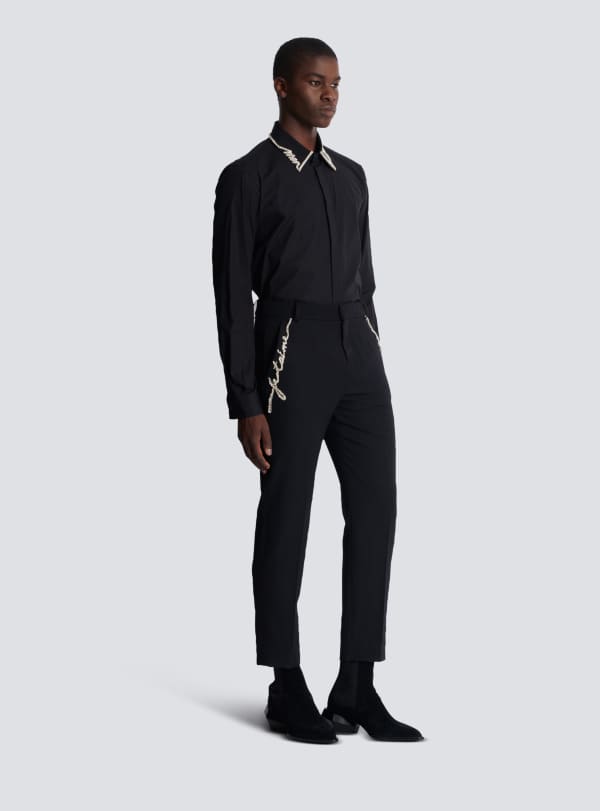 Balmain Paris Pantalon De Tailleur En Grain De Poudre Avec Broderie Noir - Homme