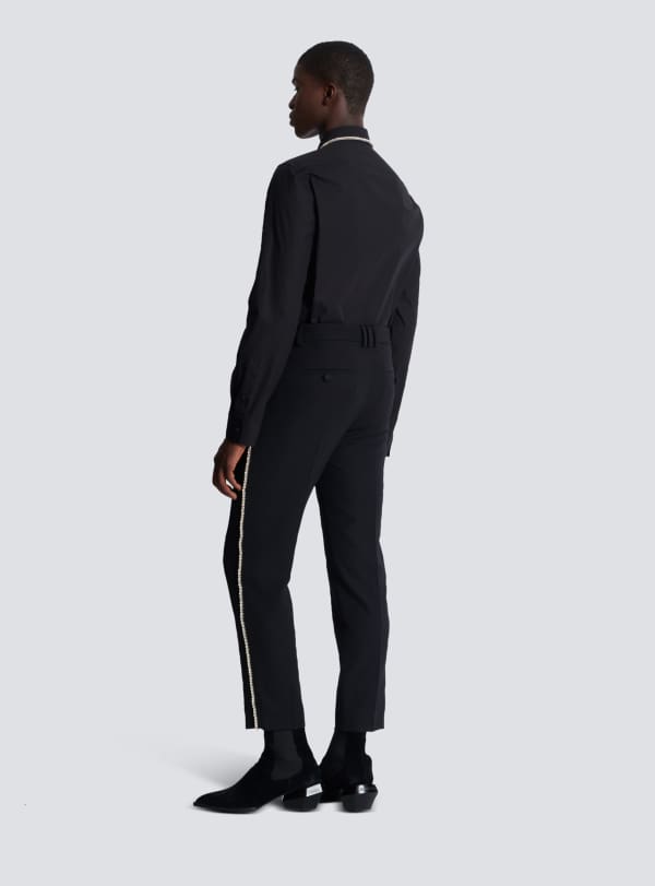 Balmain Paris Pantalon De Tailleur En Grain De Poudre Avec Broderie Noir - Homme