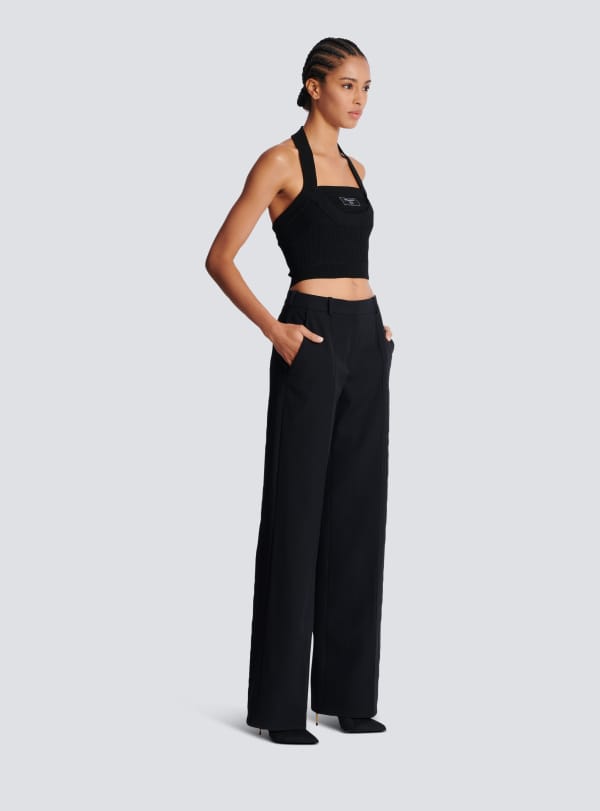 Balmain Paris Pantalon De Tailleur En Grain De Poudre Noir - Femme