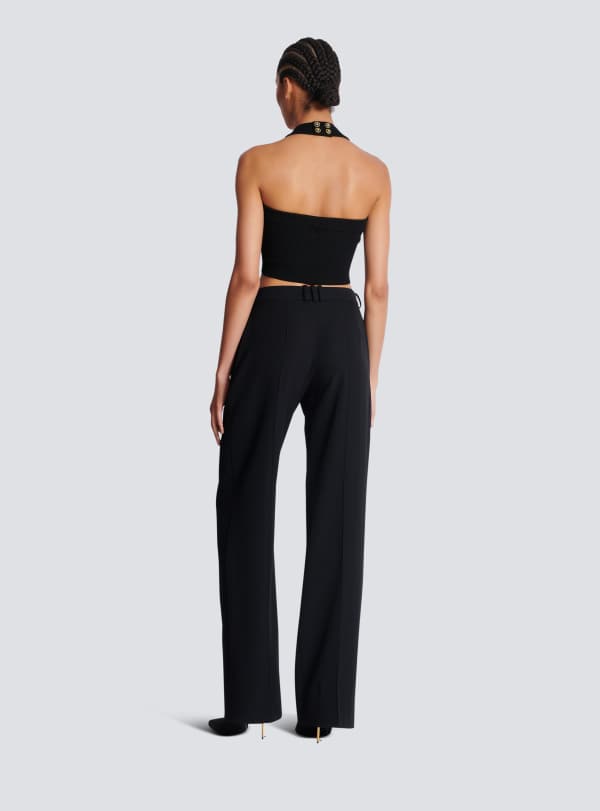 Balmain Paris Pantalon De Tailleur En Grain De Poudre Noir - Femme