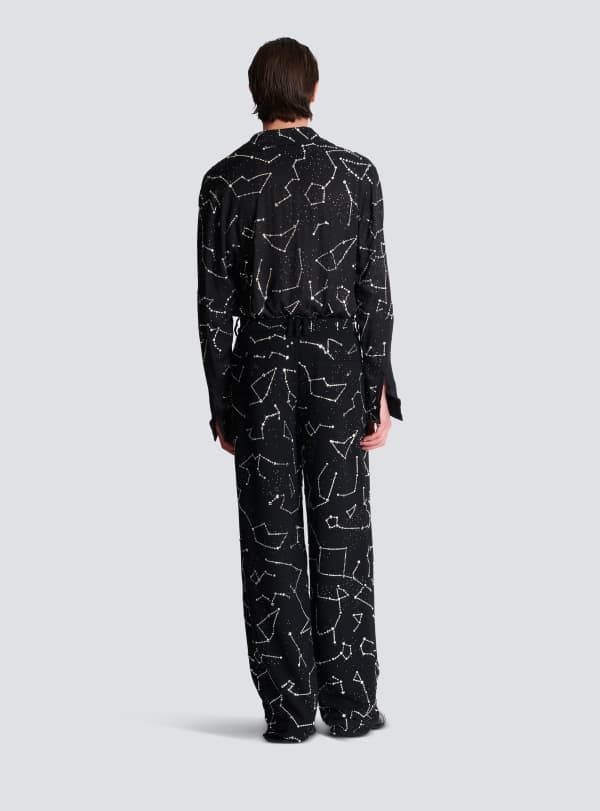 Balmain Paris Pantalon En Crêpe Avec Strass Motif Constellation Argent - Homme