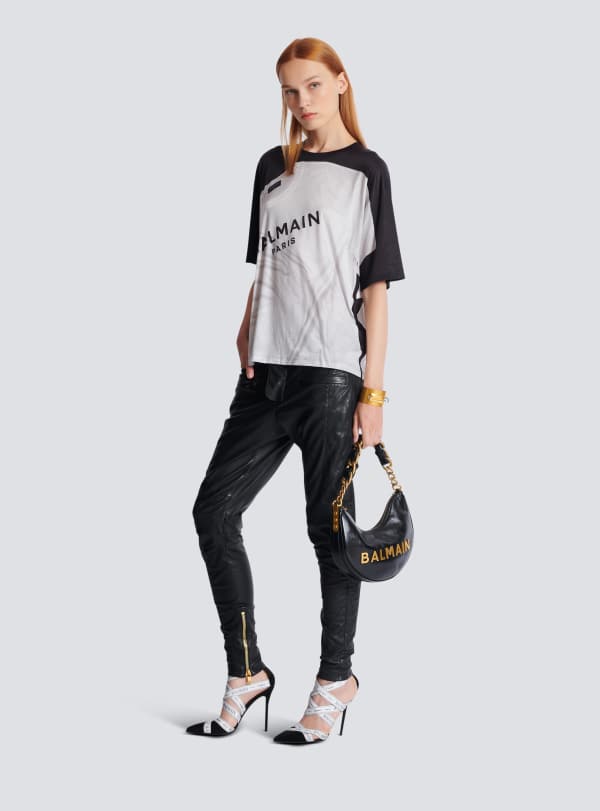 Balmain Paris Pantalon En Cuir D'agneau Surpiqué à Motif Diamond Noir - Femme