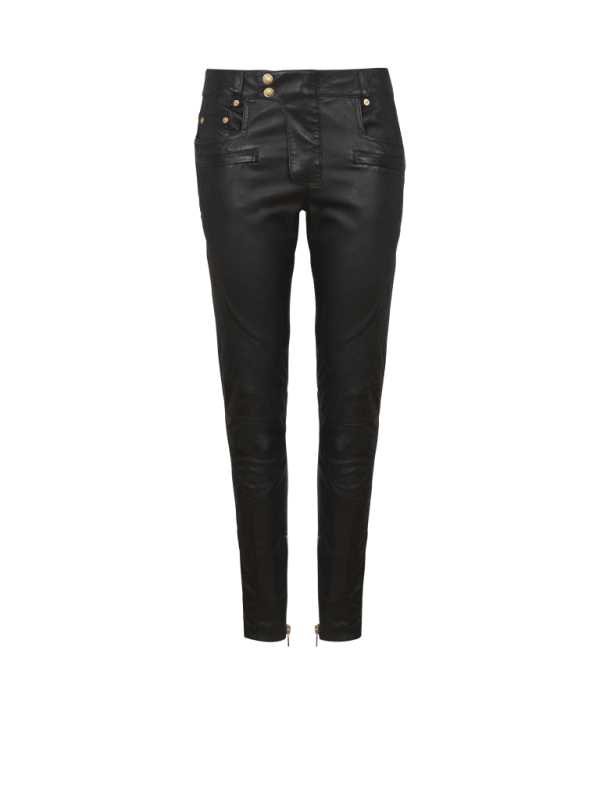 balmain paris Pantalon en cuir d'agneau surpiqué à motif Diamond noir - Femme