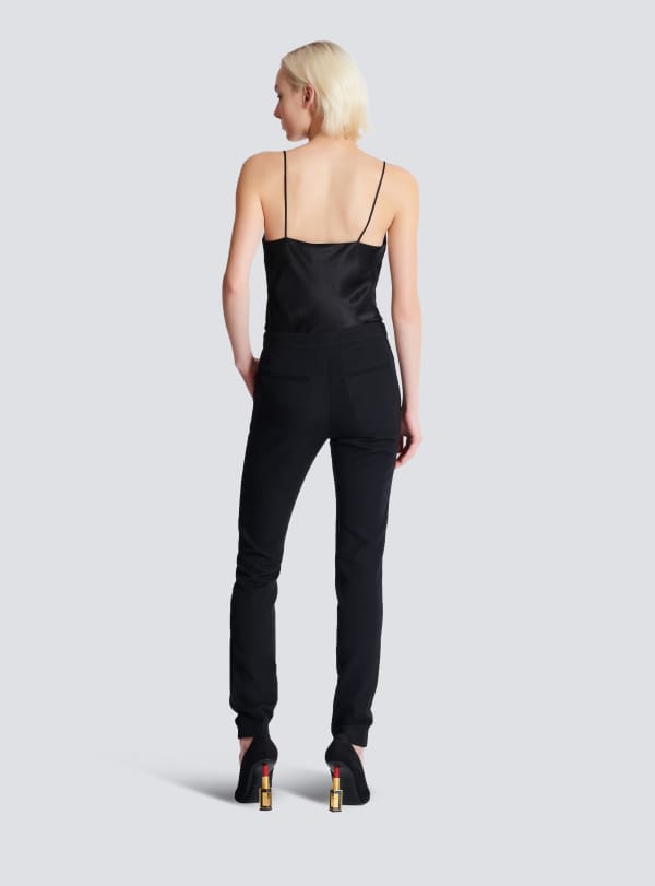 Balmain Paris Pantalon Slim Zippé En Grain De Poudre Noir - Femme