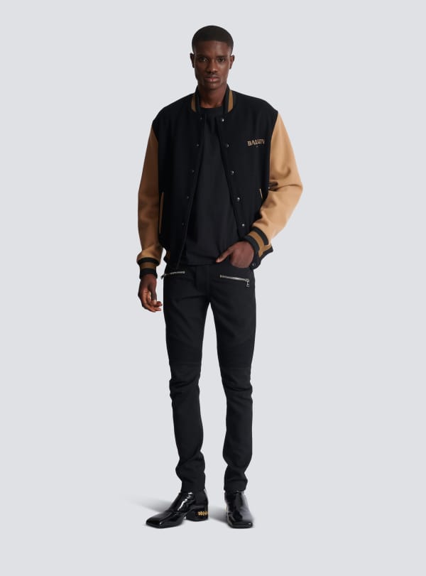 Balmain Paris Pantalon Tailleur Biker En Grain De Poudre Stretch Noir - Homme