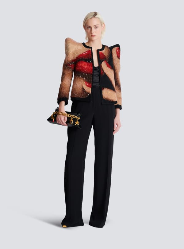 Balmain Paris Pantalon Tailleur Droit En Crêpe Noir - Femme
