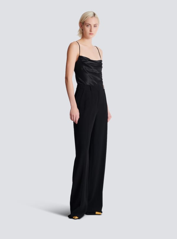 Balmain Paris Pantalon Tailleur Droit En Crêpe Noir - Femme