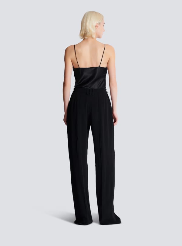 Balmain Paris Pantalon Tailleur Droit En Crêpe Noir - Femme