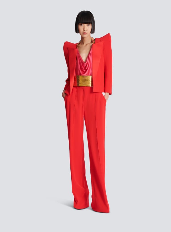 Balmain Paris Pantalon Tailleur Droit En Crêpe Rouge - Femme