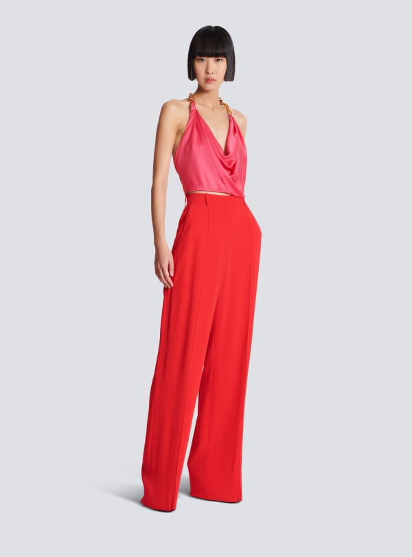 Balmain Paris Pantalon Tailleur Droit En Crêpe Rouge - Femme