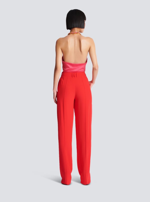 Balmain Paris Pantalon Tailleur Droit En Crêpe Rouge - Femme