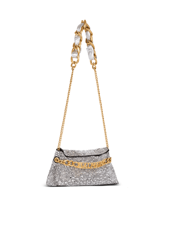 Balmain Paris Pochette 1945 Soft En Cuir Suédé Et Strass Argent - Femme